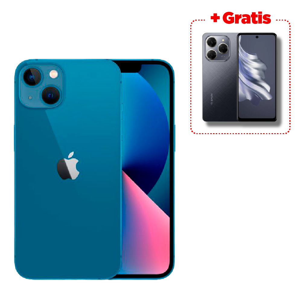 Celular Iphone 13 128 GB Azul + Celular Tecno Spark 20 Pro 256 GB Negro de regalo